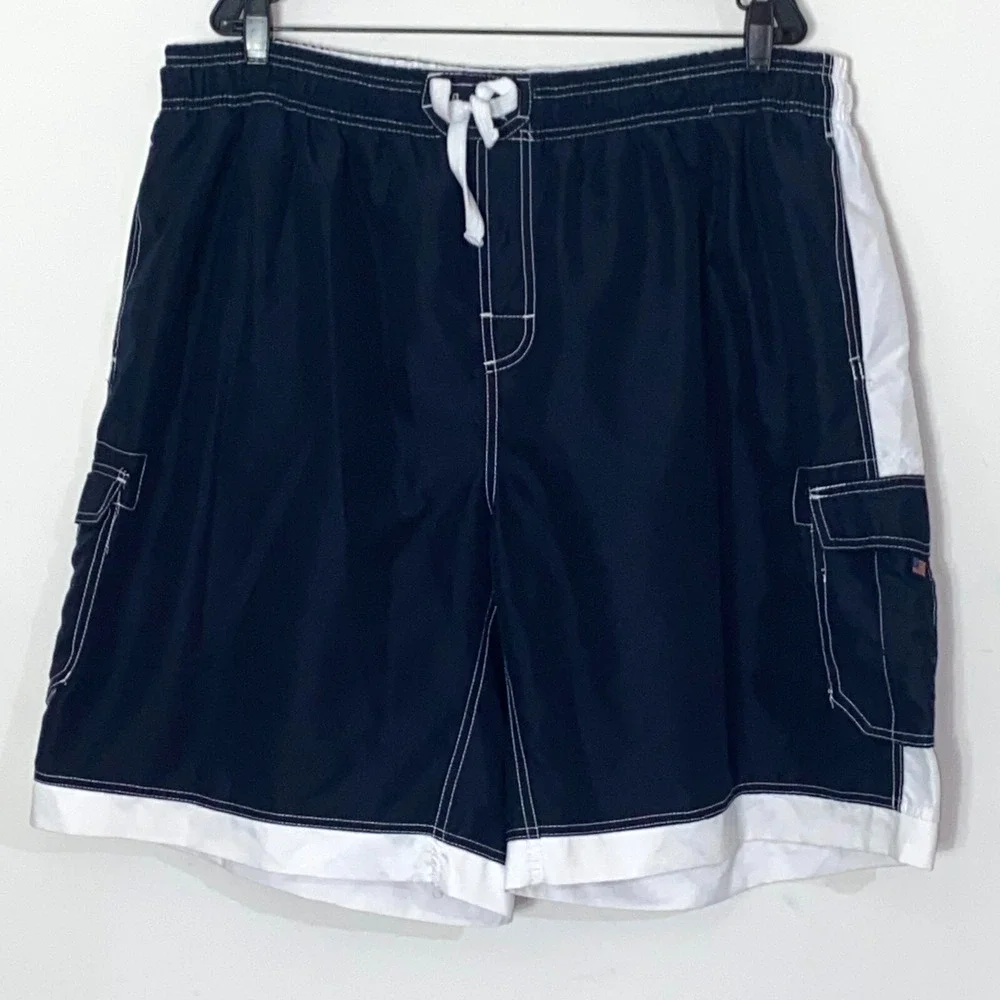 US Apparel Swim Shorts Mens 3XL Navy Blue White Outlander Board Shorts